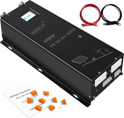 WZRELB 5000W Split Phase Pure Sine Wave Inverter,24V DC to AC 120V 240V, 4 Outlets, Hardwire Terminal,High Efficiency up to 91.6%