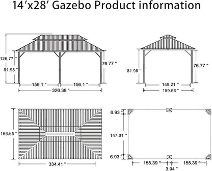 PURPLE LEAF 14' X 28' Outdoor Hardtop Gazebo Patio Wide Aluminum Frame Metal Double Roof with Heavy Duty Netting and Curtains for Permanent Hard Top Pavilion Screen Khaki