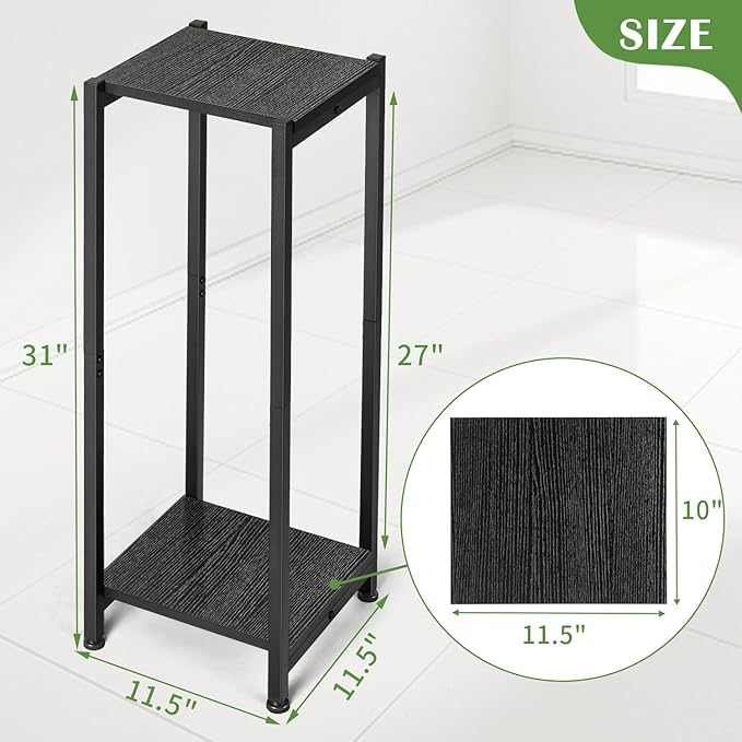 Tall Plant Stand Indoor,31 Inch Plant Stands,2 Tier Metal Plant Stand with Heavy Duty Wood,Black