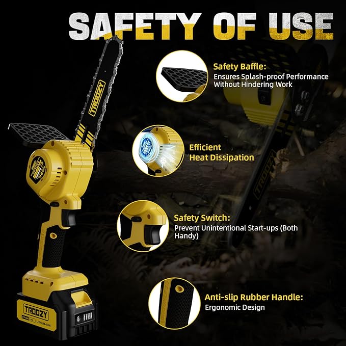 Mini Chainsaw Cordless 6 Inch 3000mAh Battery Powered Electric Brushless Handheld Chain Saws, Up To 100minX2 21V, Saw Pruning Shears Chainsaw for Tree Branches,Courtyard,Household and Garden