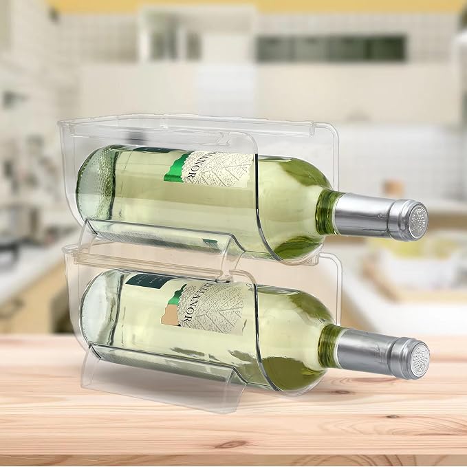 Set of 2 Refrigerator Wine Rack, Cabinet Water Bottles Storage Organizer, Stackable Wine Rack for Kitchen Countertop Save Space, 1-Bottle 2 Packs