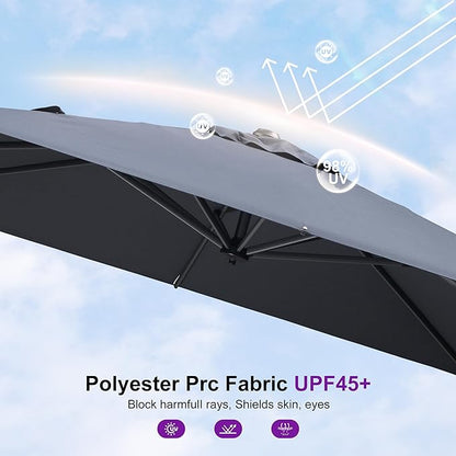 PURPLE LEAF 8' X 8' Patio Umbrella with Steel Plate Base for Pool 7' High Offset Outdoor Cantilever Umbrella Swimming Pool Umbrella with 360°Rotation for Poolside Grey