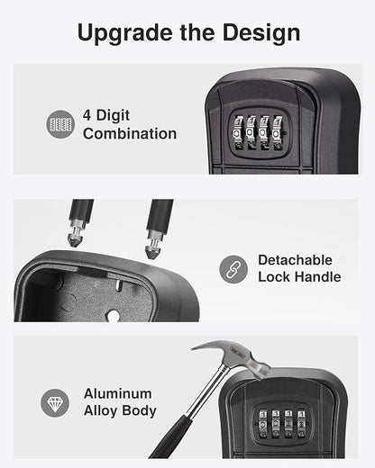 Puroma Key Lock Box Outdoor 4 Digit Code Combination Lockbox House, 1 Black | For Contractors Guest Realtor Storage Keys, Portable, Home Wall Mount, Resettable, Combination, Weatherproof, High-capacity
