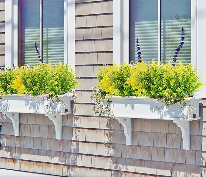 RECUTMS Artificial Boxwood Plants Outdoor Fake Spring Plants Uv Resistant Artificial Shrubs for Outdoors Greenery Stems Outdoor Flowers That Look Real Artificial Eucalyptus (Yellow Eucalyptus)