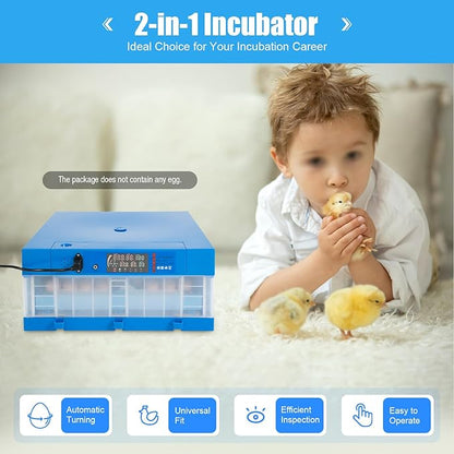64 Chicken Egg Incubator, Automatic Digital Poultry Egg Incubator, Mini Smart Egg Incubator, Automatic Egg Rotation and Temperature and Humidity Control, for Chicken/Duck/Goose/Pigeon/Quail