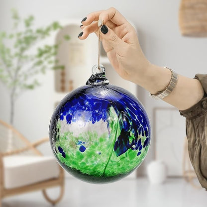 Kesywale 7 x 6 Inch Garden Hanging Gazing Ball Decorative Witch Ball Indoor Outdoor Ornament Home Décor (6", Blue-Green)