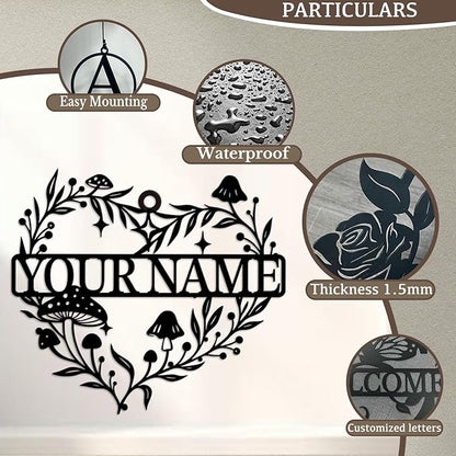 Personalized Customize Name Fantasy Mushroom Wonderland Wind Chime, Metal Iron 37 Inch Outdoor Memorial Gift for Garden Yard Patio Home Decor, Black (Style F)