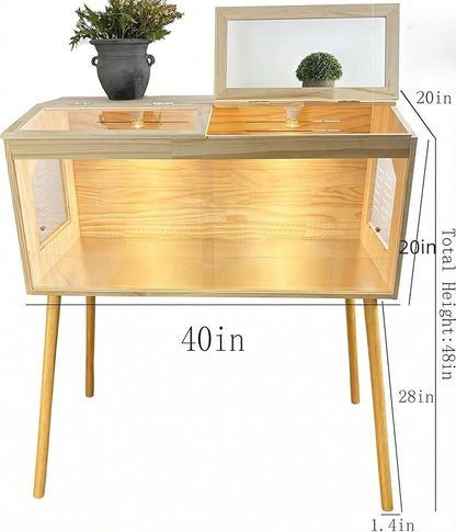 Brooder Box for Chicks Pine Wood Chicken brooder Box with Thermostat & Heating Lamp & 4Wood Legs，Solid Panels Chick brooder for Chicks, Ducklings, Hamsters, Guinea Pigs - Chew-Proof (40x21x21 in)