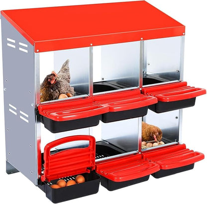 Metal Nesting Box for Chickens (6 Holes) - Heavy Duty Galvanized Steel Hen Laying Box, Outdoor Poultry Nest for Hens, Farm & Ranch Poultry Habitat Supplies