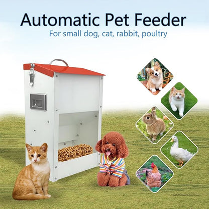 Gravity Automatic Cat Feeder Galvanized Small Animal Feeding Trough Food Dispenser for Cats Puppy 13L Outdoor Pets Feeder