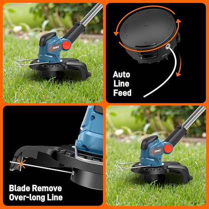 SENIX 20V 10" Cordless Weed Wacker, String Trimmer, Telescoping Rotating Shaft, Adjust Head & Assistant Grip, Auto Line Feed w/ 2.5Ah Battery & Charger, GTX2-M