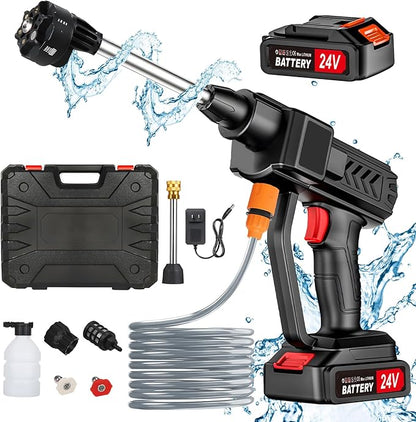 Cordless Pressure Washer, 6-in-1 Nozzle Portable Battery Powered Pressure Washer Handheld with 2 Battery Powered, 18bar Portable High Pressure Cordless Power Washer for Car/Floor/Patio Cleaning(black)