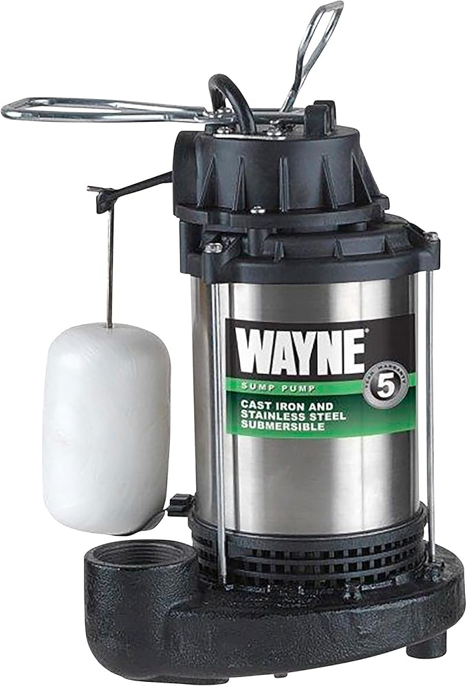 Wayne 58321-WYN3 CDU980E 3/4 HP Submersible Cast Iron and Stainless Steel Sump Pump with Integrated Vertical Float Switch, Large, Silver