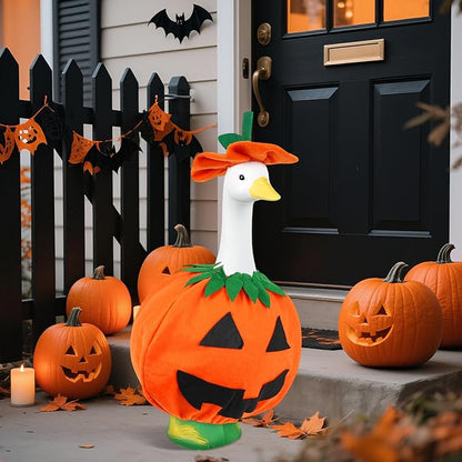 Halloween Pumpkin Porch Goose Outfits Fall Porch Goose Clothes – Fits 23” Porch Goose Statue, Outdoor Patio Yard & Lawn Decoration