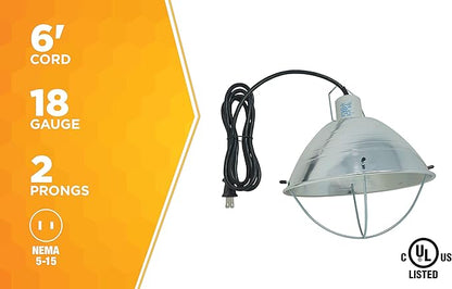 Woods 0165 Brooder Lamp with Bulb Guard;10.5 Inch Reflector and 6 Foot Cord (250 Watt; 18/2 SJTW); 0