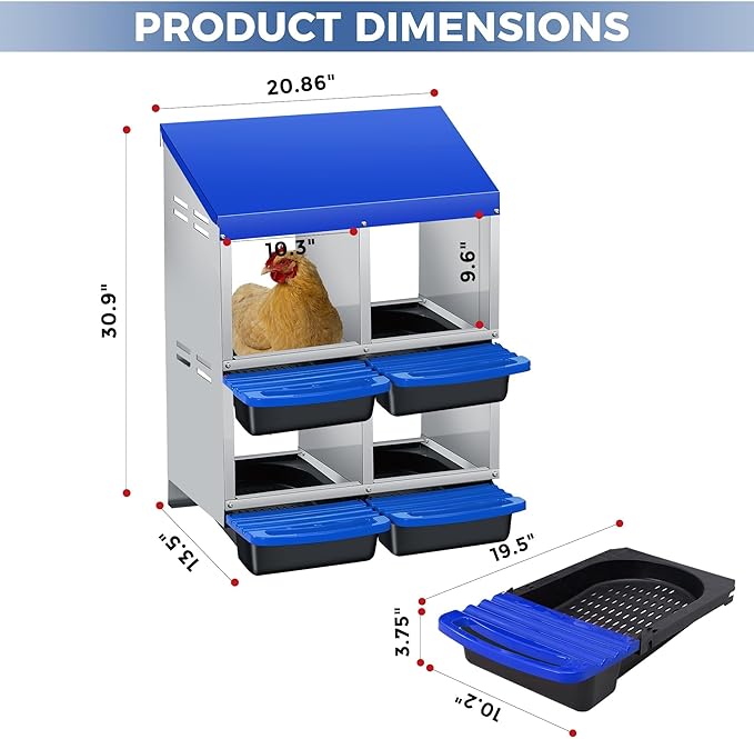 Chicken Nesting Boxes, Metal Rollaway Chicken Nest Box with Rollout Egg Collection, Removable Tray & Nesting Pads, Egg Laying Box for Chicken Coop Hens, Wall Mount or Standing, 3 Compartments 2 Layer