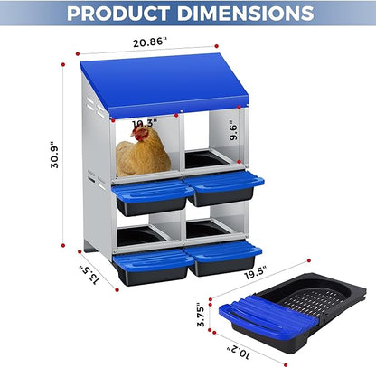Chicken Nesting Boxes, Metal Rollaway Chicken Nest Box with Rollout Egg Collection, Removable Tray & Nesting Pads, Egg Laying Box for Chicken Coop Hens, Wall Mount or Standing, 3 Compartments 2 Layer