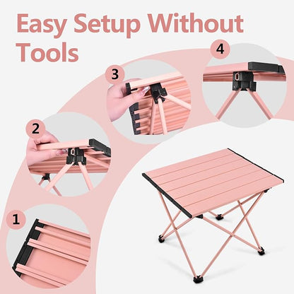 Grope Portable Beach Table for Sand, Folding Camping Table (Pink-S) | Aluminum Table With Carry Bag for Camping，Portable & Easy to Carry，Prefect for Outdoor, Picnic, BBQ, Cooking, Beach