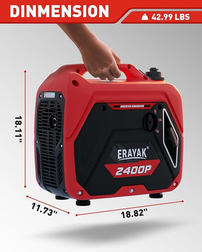 ERAYAK 2400W Portable Inverter Generator for Home Use, Super Quiet Small Generator for Camping Outdoor Emergency Power Backup, Gas Powered Engine, EPA, ECO Mode
