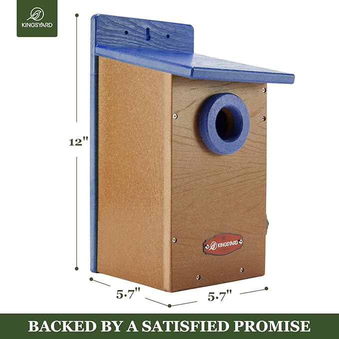 Kingsyard Recycled Plastic Bird House for Outdoor - Durable Nesting Box with Clear View Panel & Predator Guard for Bluebird Wren Swallow Finch, Blue & Brown