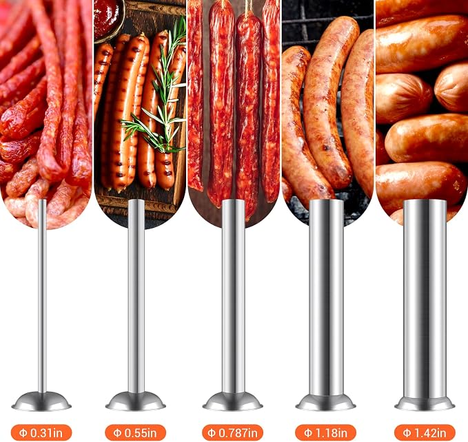 7LBS/3L Manual Sausage Stuffer, Professional Stainless Steel Sausages Maker & Filler Kit with 2 Speed, 5 Stuffing Tubes, Vertical Meat Stuffers for Home Kitchen, Commercial Use