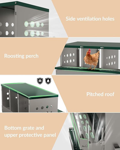 10-Hole Galvanized Metal Chicken Nesting Box with Egg Collection Tray/Fake Training Eggs, Rustproof Poultry Laying Box with Perch Rod,for Chicken Coops and Hens