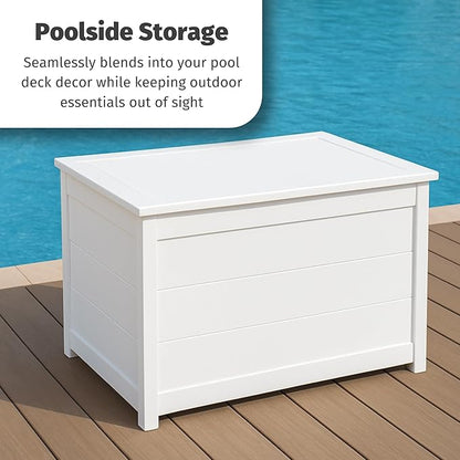 DutchCrafters Poly Waterproof Outdoor Deck Box 200-Gallon Large Deck Box Weatherproof Storage for Pool Decor, Porch Packages, Pool Towel Holder, Holds Up To 10 Cushions (Weatherwood)