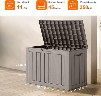 ROJIK Outdoor Storage Housing Deck Box - Waterproof Patio Furniture, Garden Tools, Cushions, Pool Accessories Storage Bench with Lockable Lid and Side Handles (Grey 48 Gal)