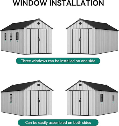 YITAHOME 8x16 FT Outdoor Storage Shed with Floor, Waterproof Plastic Garden Shed with Lockable Doors, 2 Vents & 3 Windows, 875 cu. ft. Resin Shed for Tools, Bikes, Patio or Backyard, Gray