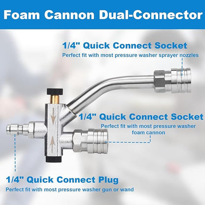 DUSICHIN Pressure Washer Short Gun Foam Cannon 1/4" Quick Connector,Car Wash Foam Gun Kit Dual Connector Accessory,Pressure Washer Nozzle Tips 3/8'' Swivel Quick Connector,Not Use with Garden Hose
