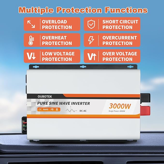 3000 Watt Pure Sine Wave Inverter 24V DC to 120V AC Converter for Truck Boat Camping Outdoor Solar System, 3000W Power Inverter with LCD Display, Remote Controller, USB Port, 4 AC Outlets