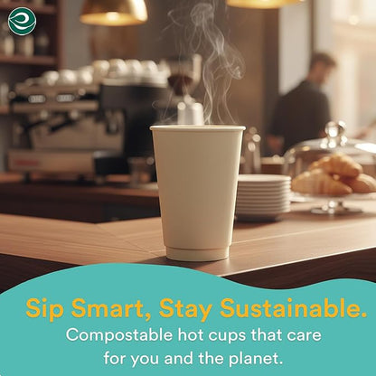 ECO SOUL 100% Compostable Plant-Based 12oz Hot Cups | (50 Count, 12 oz Hot Cups) | Disposable Bagasse Paper Cups | Eco-friendly Cups | Sturdy, Microwave & Oven Safe