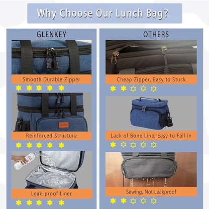 Expandable Lunch Box Cooler Bag - Insulated Soft Lunch Bag for Men Women - Large Lunchbox for Adults Work Camping Outdoor Travel Blue 16L