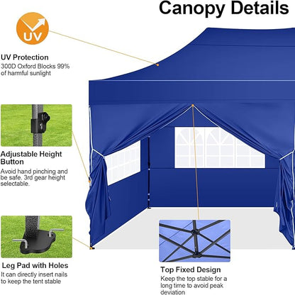 COBIZI 10x20 Pop up Canopy Tent 10x20 Canopy with 6 Sidewalls Waterproof Heavy Duty Commercial Canopy Tent for Parties Outdoor Garden Gazebo, Carry Bag with Wheel(10x20ft, Dark Blue)
