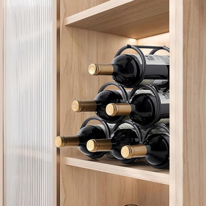 GeLive Small Tabletop Wine Rack 6 Bottles Triangle Freestanding Countertop Wine Bottle Holder Cabinet Pantry Wine Storage Stand Bottle Organizer for Coffee Bar Kitchen, Frosted Iron, Black