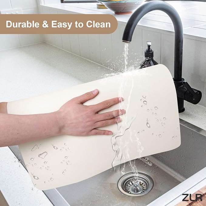 ZLR Coffee Bar Mat for Keurig & Nespresso, 12"x16" Small, Creamy | Absorbent Dish Drying Mat, Stain-Hiding PU Leather Top, Non-Slip Rubber Back, Heat-Resistant, Fits Frother & Pour-Over