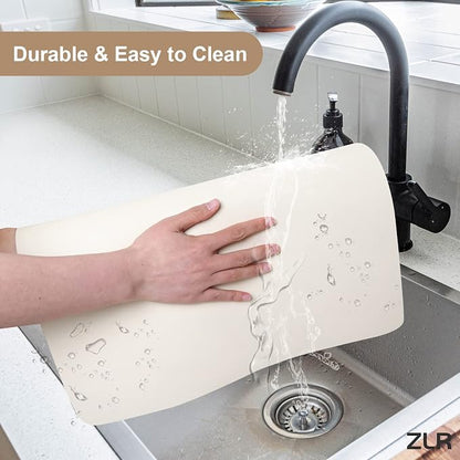 ZLR Coffee Bar Mat for Espresso Machine, 12"x20" Medium, Creamy | Absorbent Dish Drying Mat, Stain-Hiding PU Top, Non-Slip Back, Fits Grinder, Knock Box, Tamper & Milk Frother