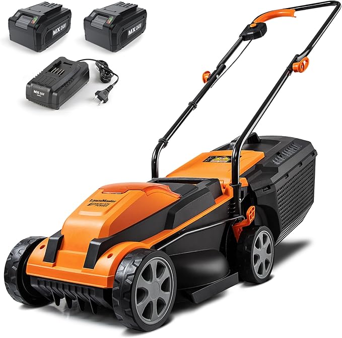 LawnMaster CLM2413A Cordless 13-Inch Lawn Mower 24V Max with 2X4.0Ah Battery and a Charger