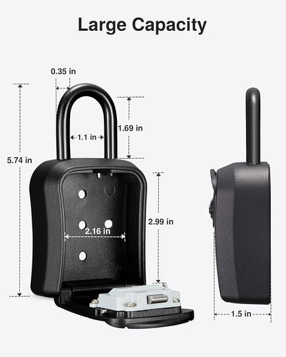 Puroma Key Lock Box Outdoor 4 Digit Code Combination Lockbox House, 1 Black | For Contractors Guest Realtor Storage Keys, Portable, Home Wall Mount, Resettable, Combination, Weatherproof, High-capacity