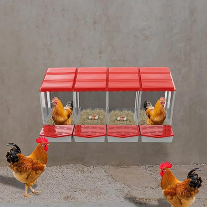 Chicken Nesting Boxes 4 Compartment PP Nesting Box with Inclined Nesting Boxes & Vented Holes Wall Mount Chicken Laying Boxes for Chicken Coop (Red)