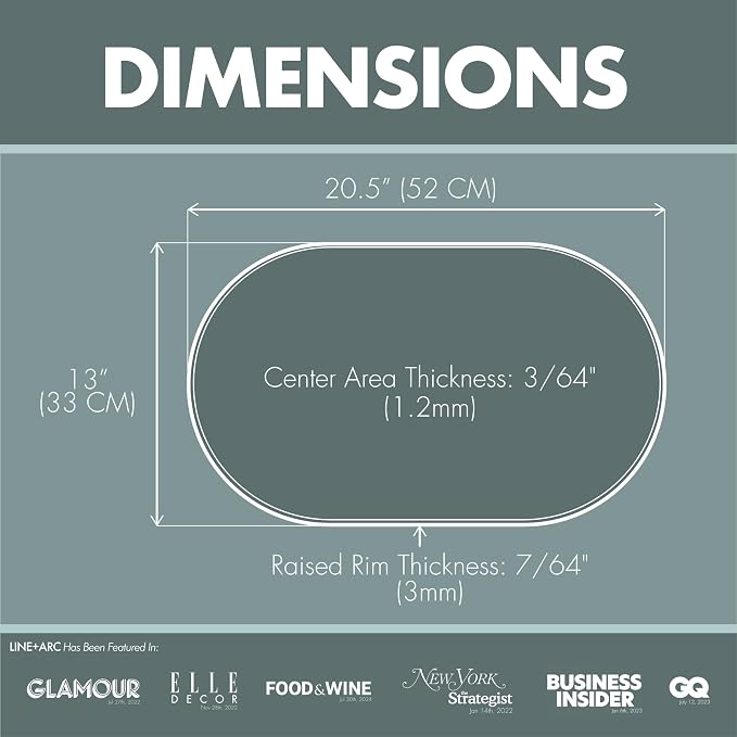 LINE+ARC Oval Silicone Degrē Placemats, Chalk (20.5"x13", Set of 2) | Modern dining table mats with 3mm raised spill rim, waterproof, heat-safe, stain-resistant, non-slip design, white