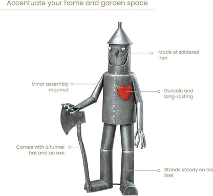 Bits and Pieces - 30 ½” Tall Tin Woodsman with a Heart Garden Statue - Yard Decorations - Outdoor Sculptures - Garden Decor - Tin Man Yard Art