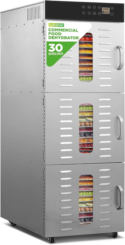 NutriChef 30 Layer & 3 Chamber Commercial Food Dehydrator Machine - Stainless Steel Trays, Digital Timer and Temperature Control, Ideal for Jerky Meat, Fruit, Pet Treats, Vegetables, and Herbs