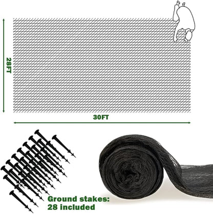 28x30ft Pond Netting for Leaves Leaf Net Cover Pond Net with Small Fine Mesh Protecting Koi Fish from Birds Cats Stakes Included