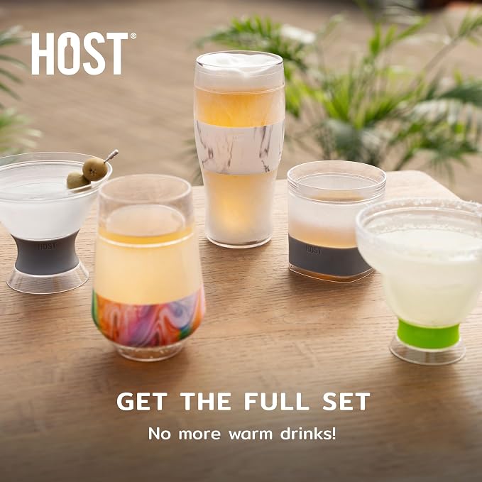 HOST Freeze XL Cooling Cup in Double Walled Insulated Freezable Drink Chilling Tumbler with Freezing Gel, 12 Ounces - Set of 2, Marble