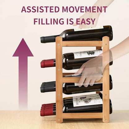 Wine Rack Storage,Bamboo Wine Racks Cabinet Shelf,4-Tier 16 Bottles Freestanding Wine Bottle Holder for Basement,Kitchen,Countertop