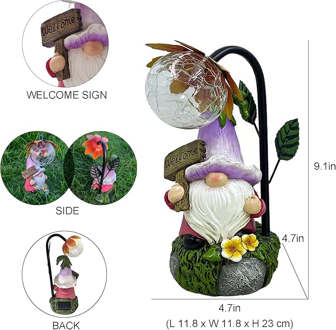 Garden Gnomes Outdoor Statue with Solar Lights Welcome Gnome Home Garden Decor Mom Gifts for Yard Patio Home Garden