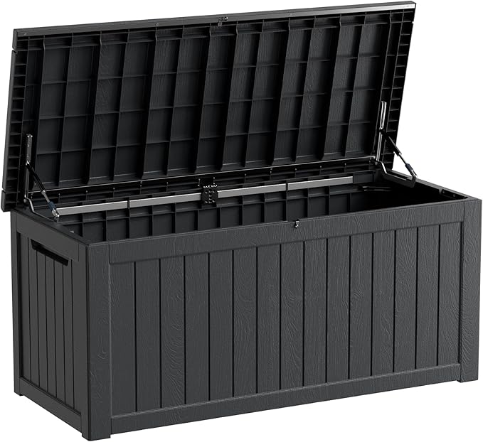 230 Gallon Resin Large Deck Box, Waterproof Outdoor Storage box for Patio Cushions, Garden Tools, Lockable (Black)