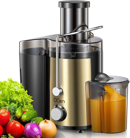 Juicer Machine 800W Centrifugal Juicer with Wide Mouth Feed Chute | For Fruits And Vegetables, Stainless Steel, BPA-Free Parts, Easy To Clean, Gold Finish, Fast Juice Extraction