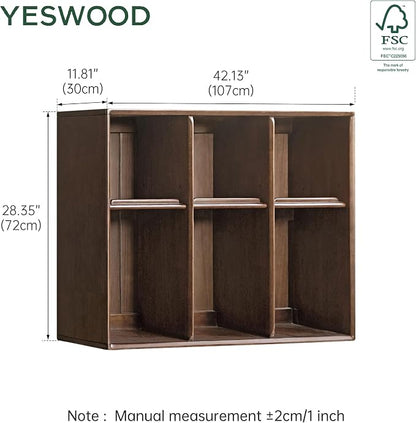 YESWOOD Modular Bookcase Storage Cubes, 100% Solid Rubberwood TV Stand Free Combination, Small Walnut Color Buffet Cabinet for Living Room Bedroom Study